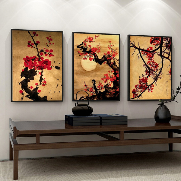 Japan Style Cherry Blossom Flower Tree Oil Painting On Canvas Oriental Home Decor Wall Art Vintage Japanese Mural Posters For Living Room Bedroom Gifts No Frame Wish - Vintage Cherry Blossom Wall Decor