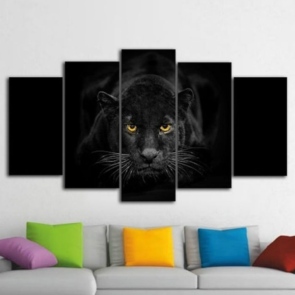 Black Panther Wild Animal Poster 5 Panel Canvas Print Wall Art Home Decor