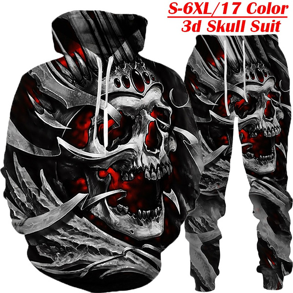 Cool 3D Skull Printed Hoodies Pants Suits Mens Fashion Casual Pullover ...
