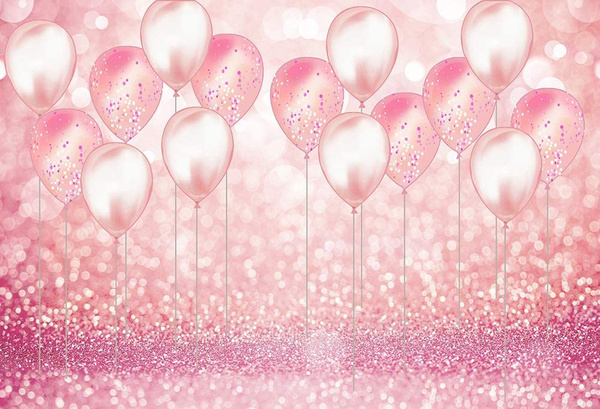 Pink Balloons Glittter Bokeh Girl Birthday Photography Backdrop Baby ...