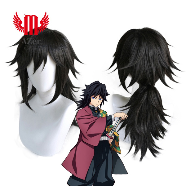 Demon Slayer Kimetsu No Yaiba Tomioka Giyuu Black Ponytail Wig Cosplay ...