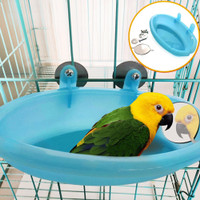 Parrot Budgie Bird Cage Bath ROLLMOSS 2Pcs Parakeet Bird Bath for Cage Fixable Parakeet Bath Bird Cage Accessories for Hanging Bird Cage Cute Parrot Bath with Bird Mirror and Chewing Rattan Balls 
