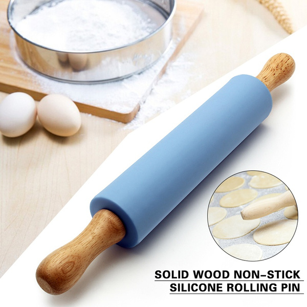 Non-Stick Rolling Pin Silicone Roller with Oak Handle for Baking Pastry Dough Pizza eWorld Direct BPA Free 9.5 Roller Length