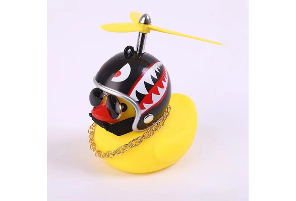 Car Accessories Car Dashboard Bicycle Accessories Toy Duck with Bamboo Dragonfly Propeller Helmet Sunglasses Gold Chain 3PCS Cute Yellow Rubber Ducks 