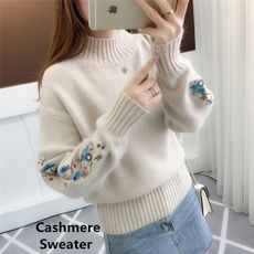 autumnandwintersweater, Women Sweater, Embroidery, solidcolorsweater