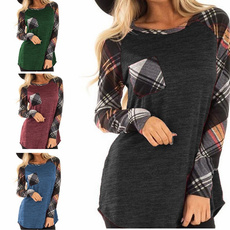 Splicing, Round neck, Plus Size, Necks