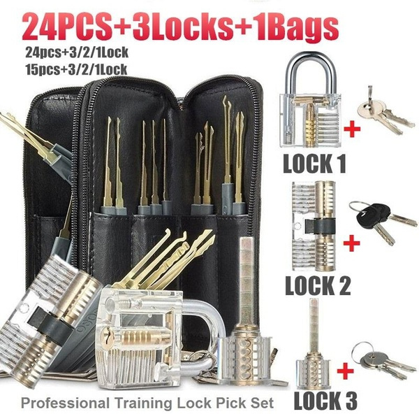 15x Transparent Practice Lock Tool Set Locksmith Training Padlock  Unlock 