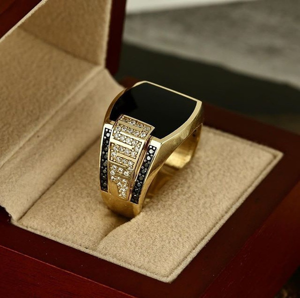 mens gold ring with black diamonds