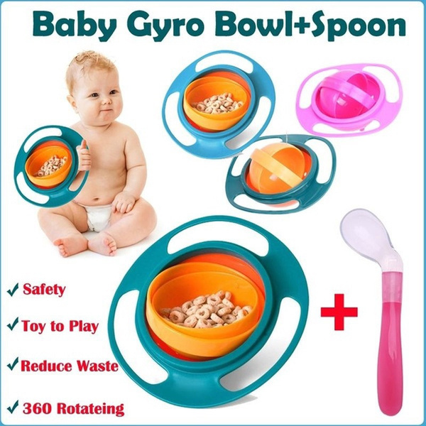 360-degree Rotating Balance Children's Bowl Cute Baby Feeding Tray Baby  Gyro Bowl Portable Baby Splash Bowl/baby Spoon