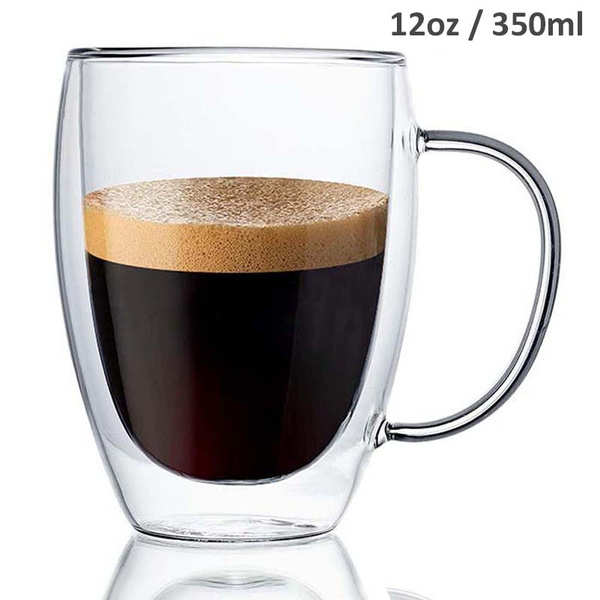 1 pc 12 oz Double Wall Glass Cups with Handle for Espresso Latte,Cappuccino  and Tea Insulated Coffee Glass Mugs Teacups