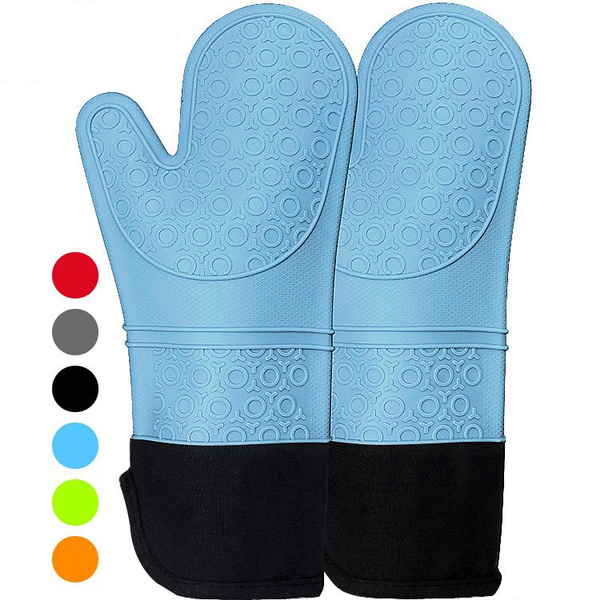 Silicone Oven Mitts Heat Resistant Gloves Kitchen Gloves 1 Pair Blue