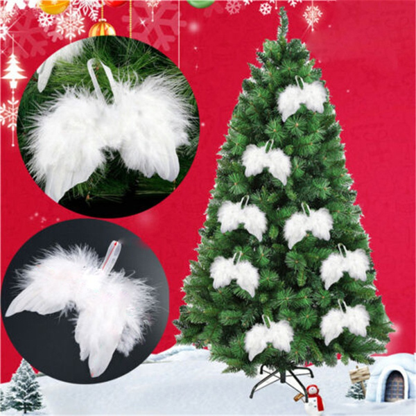 10PC White Feather Angel Wings Christmas Tree Decoration Hanging Xmas Ornament