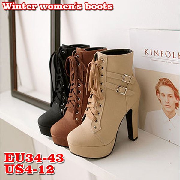 Women's Fashion High Heels Cross Strap Martin Boots Ankle Ankle