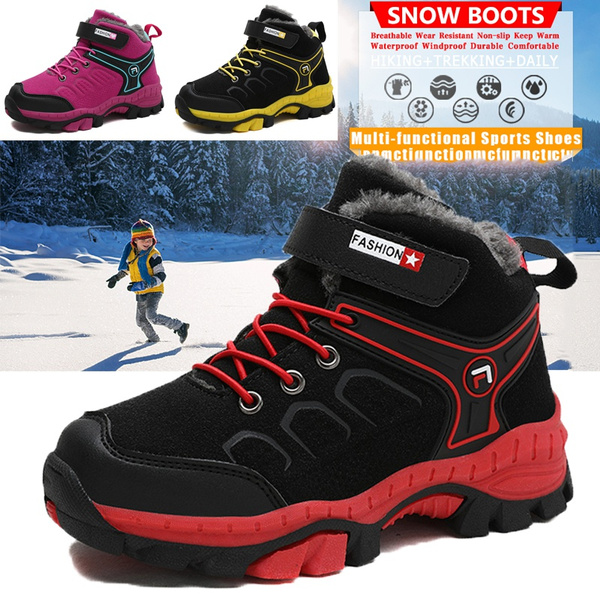 Boys Hiking Boots Kids Hiking Shoes Girls Outdoor Warm Winter Snow Boots Adventure Trekking Shoes Anti-skid Sneakers Steel Buckle Durable Comfortable 