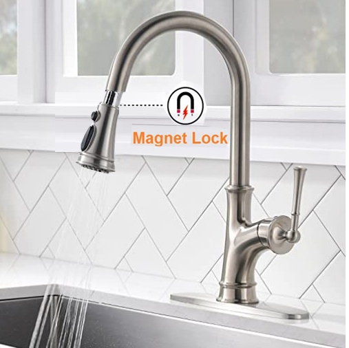 Brushed Nickel/ Black Pull Out Kitchen Faucet with Magnetic Docking Sprayer, Single Handle High Arc Single Hole Pull Down Kitchen Sink Faucets with ...