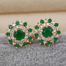 gold, emeraldstudearring, Earring, Women's Fashion