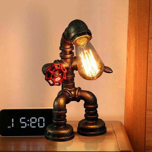 Industrial Water Pipe Table Lamp, Steampunk Industrial Robot Pipe Desk Lamp