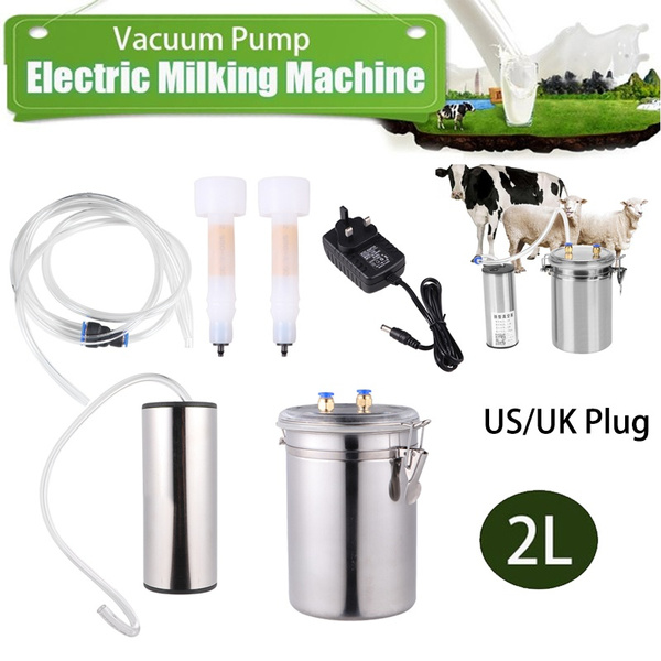 Steel 2L Milker Electric Sheep Goat Cow Milking Machine Vacuum Pump Bucket 