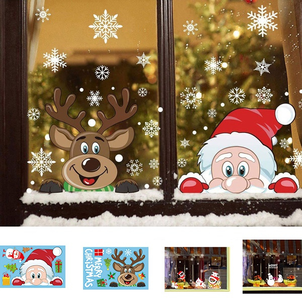 Christmas Santa Glass Window Stickers Xmas Snowflakes DIY Sticker ...