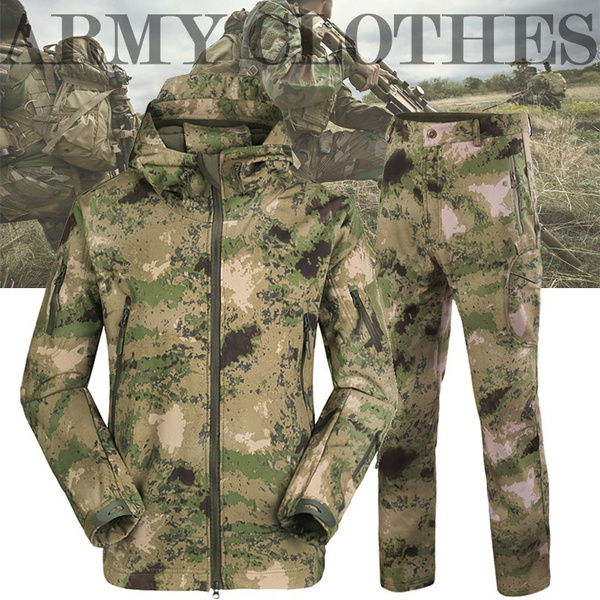 New Tactical Waterproof Camo Clothes Men Army Hunting Hiking Fishing  Explore Clothes Camouflage Shark Skin Military Waterproof Hooded Jacket