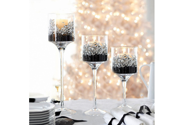 Nuptio 3 Pcs Candlestick & Tealight Candle Holders Weddings Tall Elegant Glass 