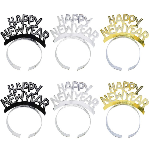 6Pcs Glitter Happy New Year Headband 2021 New Year Party Decorations ...