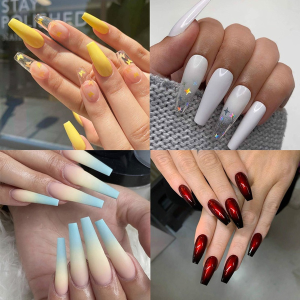 24Pcs Fashion False Nails Acrylic Gel Full French Fake Nails Cover Art Tips  Tool