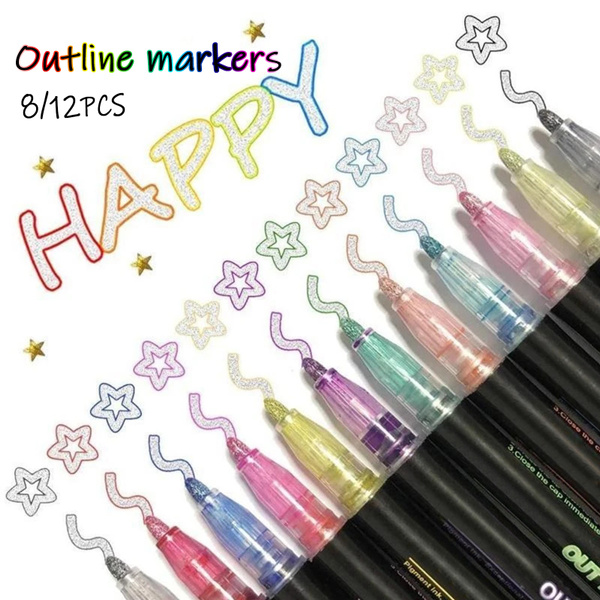 8/12pcs Outline Pen Marker Pen Double Line for Highlight Writing Taking  Notes Drawing DIY Art Projects Merry Christmas Kids Adult