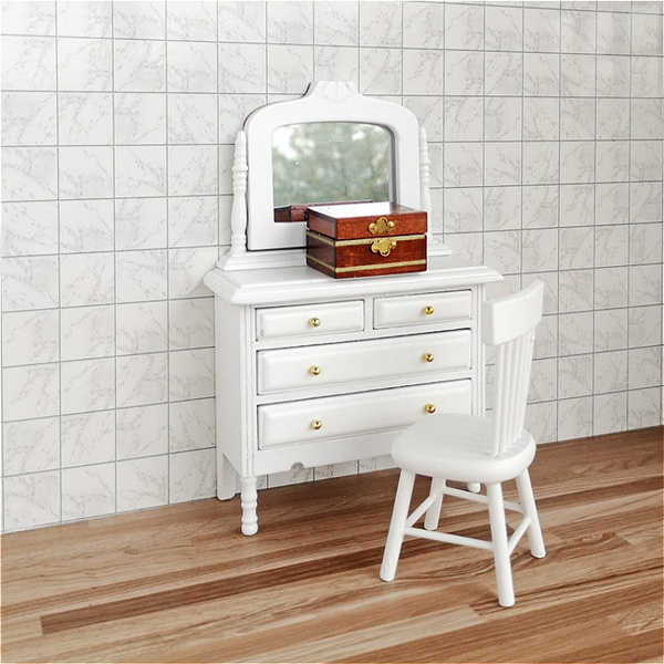 Model Wooden Dressing Table Miniature Furniture White Table Toys for