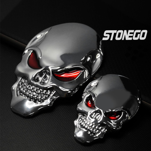 Metal 3" 3D Full Stainless Steel Emblem Skull/Skeleton/Reaper Sticker Chrome+Red