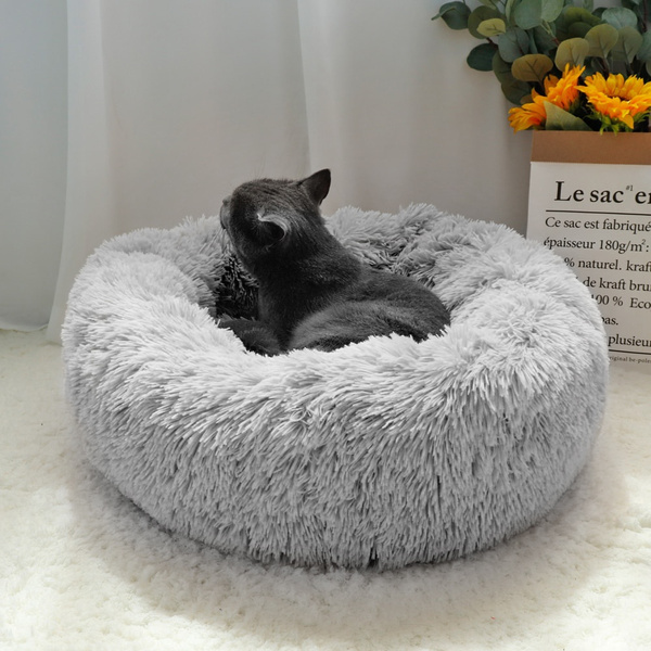 Fluffy Calming Dog Bed Long Plush Donut Pet Bed Hondenmand Round