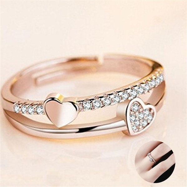 Open Ring Heart-shaped Rhinestone Ring Female Couple Ring Jewelry | Wish