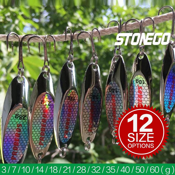 Hard Bait Silver Spoon Jigging Lure Metal Treble Hooks Tackle Casting Blade  Spinner Trolling Spoons Stainless Sheel Spinner Baits Kit Stonego Fishing  Tool for Catching Salmon, Bass, Perch, Pike and Zander, 12