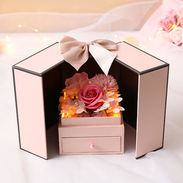 Everlasting Flower Storage Box Women Jewelry Earrings Gifts Box with Storage Bag 