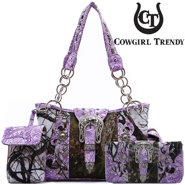Cowgirl Trendy Western Style Camouflage Concealed Carry Purse Buckle  Country Studs Women Handbag Shoulder Bag Wallet Set (4Piece Set Black):  Handbags: Amazon.com