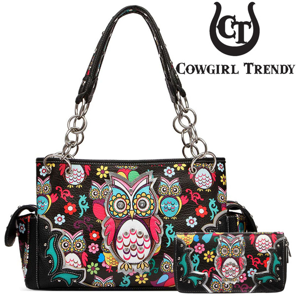 Western Style Spring Butterfly Flower Purse Women Country Handbag Rhinestone  Stud Shoulder Bag Wallet Set (#2 Black Set): Handbags: Amazon.com