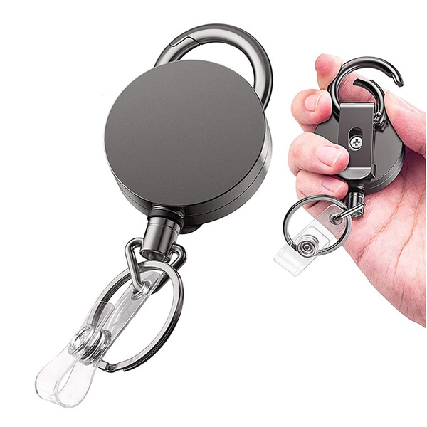1pcs Retractable Badge Holder Badge Reel Carabiner ID Keychain