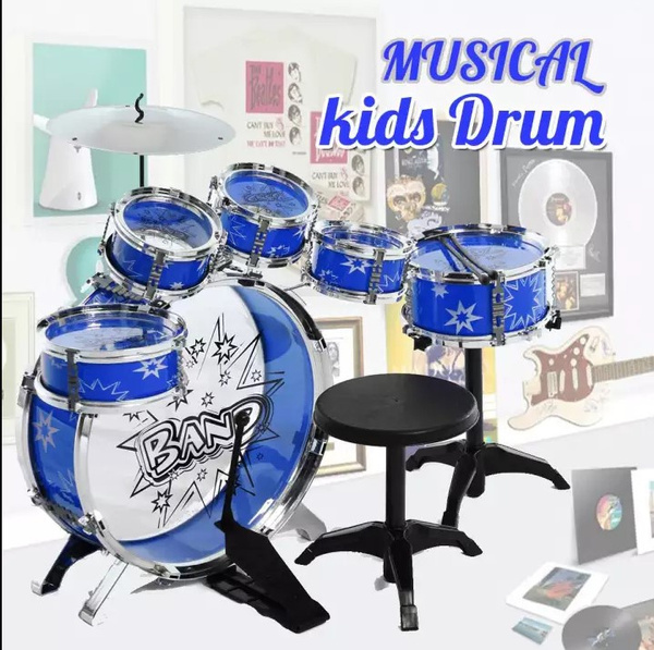 Kids Junior Drum Kit Tom Drums Cymbal Stool Drumsticks Set Musical