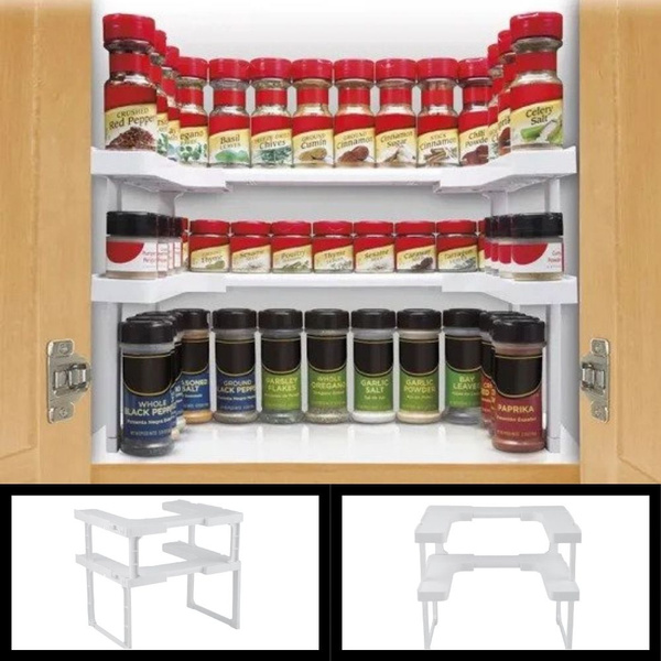 Spice Rack Stackable Organizer Adjustable Stackable Shelf Spices Cabinet Racks Saver Cooking Shelves Expandable Space for Cabinets Large