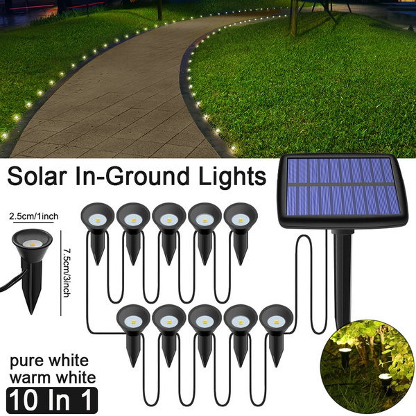 Solar Ground Path Lights 10 LED Solar String Pathway Lights Outdoor Waterproof ,Solar Powered