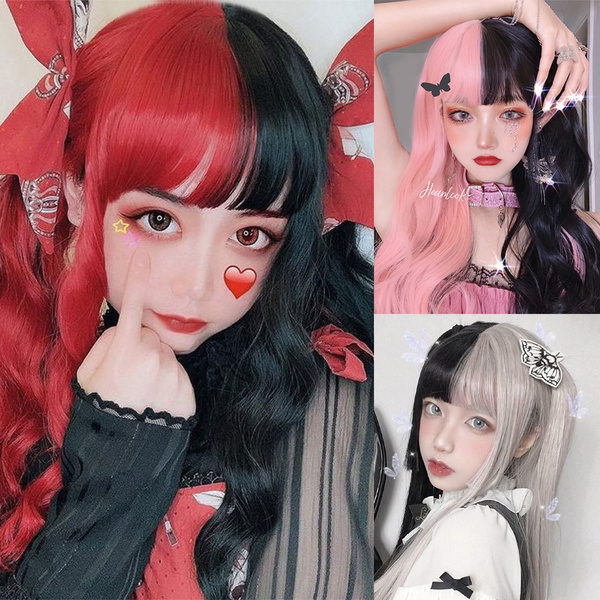 Cosplay Wig Lolita Wigs Women Girls Long Straight Wigs Black Red