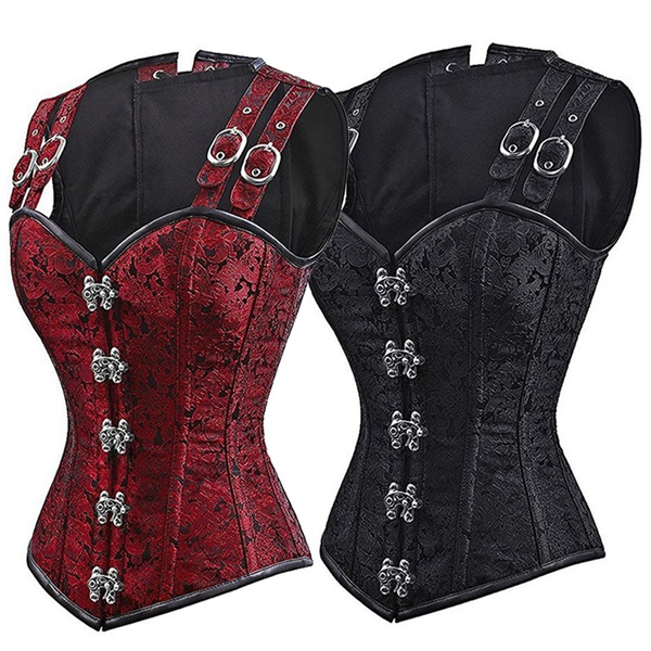 Women Renaissance Festival Gothic Steampunk Brocade Steel Boned Waist  Cincher Corset Vest Costume