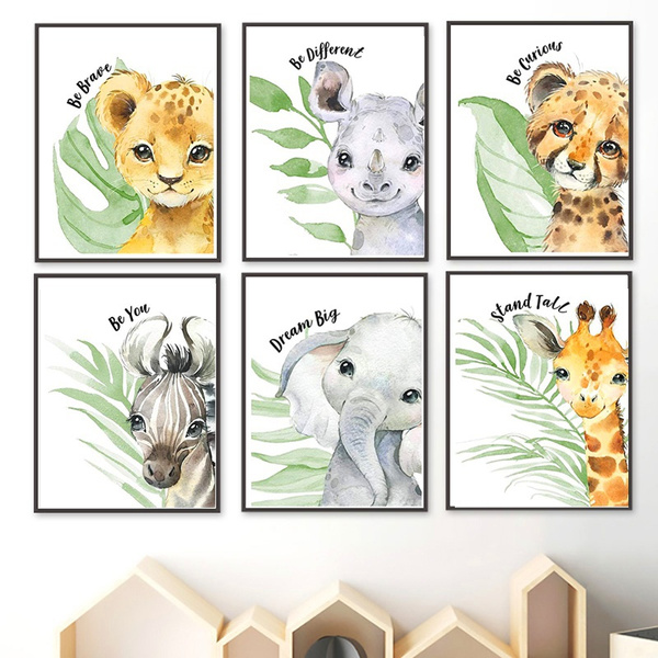 Watercolor Cartoon Animal Posters Cute Baby Animal Nursery Wall Art