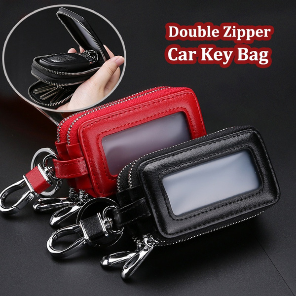 Genuine Leather Key Wallet Keychain Zipper Men Car Key Holder Case