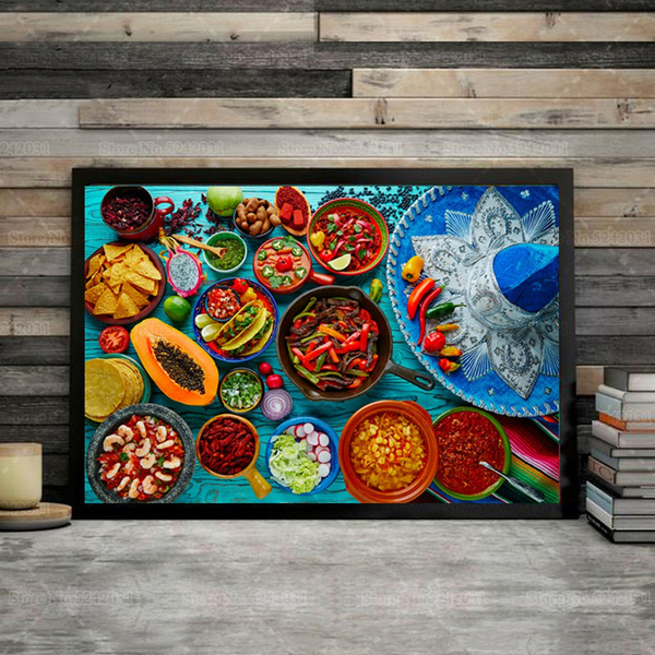 Mexican Food Mix Canvas Painting Beautiful Color Mexico Background For Kitchen Wall Art Decor Gift Wish - Mexican Wall Art For Kitchen