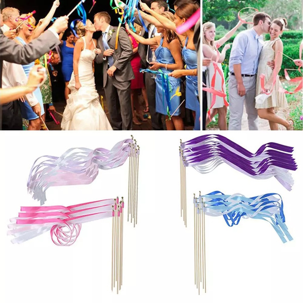 10pcs Wedding Wands Kit Ribbon Sticks with Bell 
