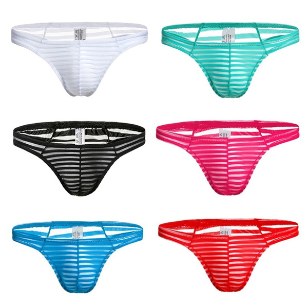 Men’s Summer Fashion Low-waist Striped G-strings Thongs Lace Briefs ...