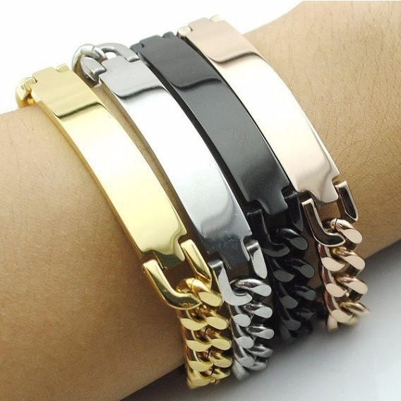 Feifuli Men's Stainless Steel Link Chain Bracelet - Lobster Clasp, Medium Size 8.7", No Gemstone - View #2