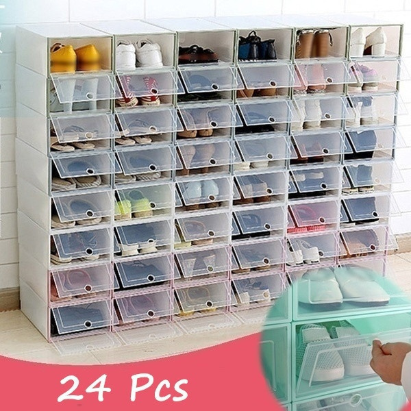 24pcs Plastic Shoe Box Set Foldable Storage Clear Home Use