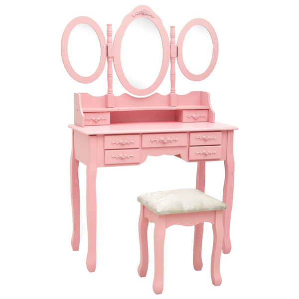 Pink dressing table with stool and triple mirror Schminktisch Kaptafel ...